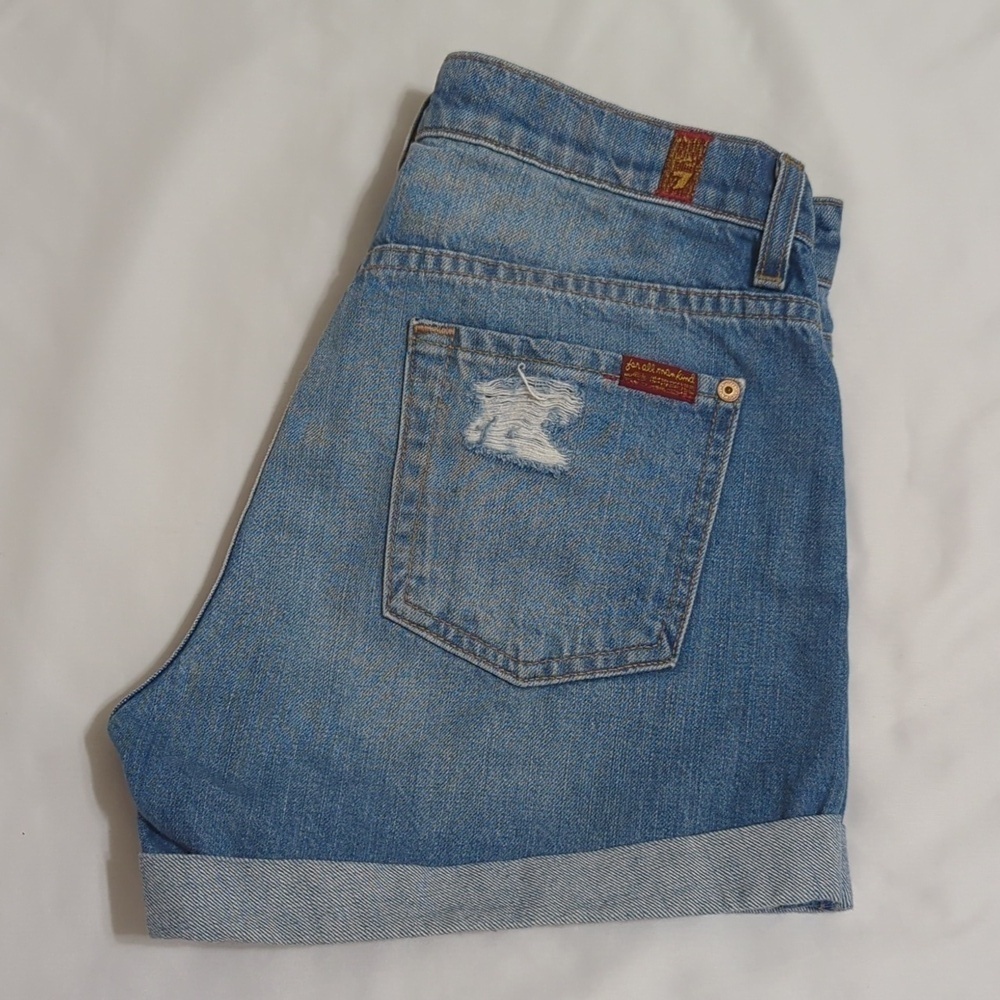 7 for All Mankind Distressed Denim Shorts, Color Blue Size 25 - Picture 3 of 15